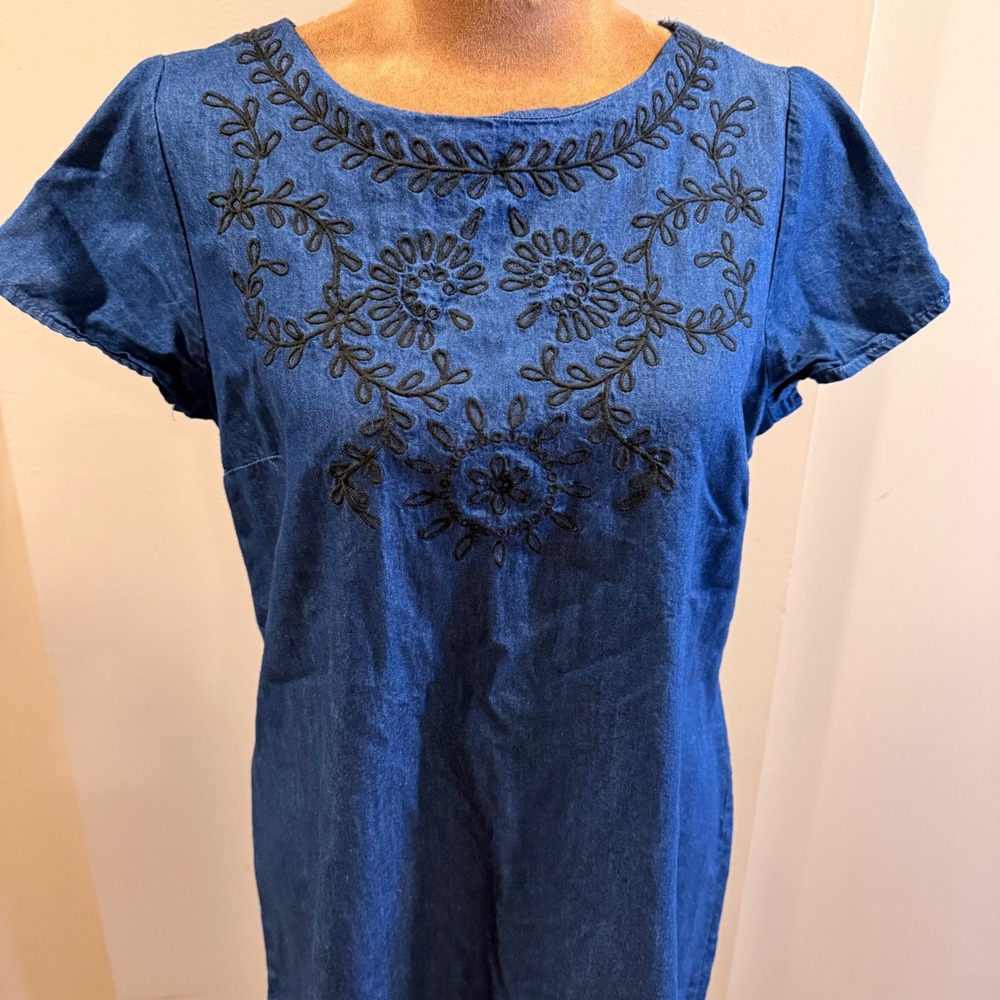 Old‎ Navy Womens S Blue Embroidered Scalloped Hem Boho Festival Chambray Office